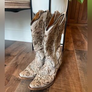 Corral Cream Sequin Cross Cowboy Boots 9